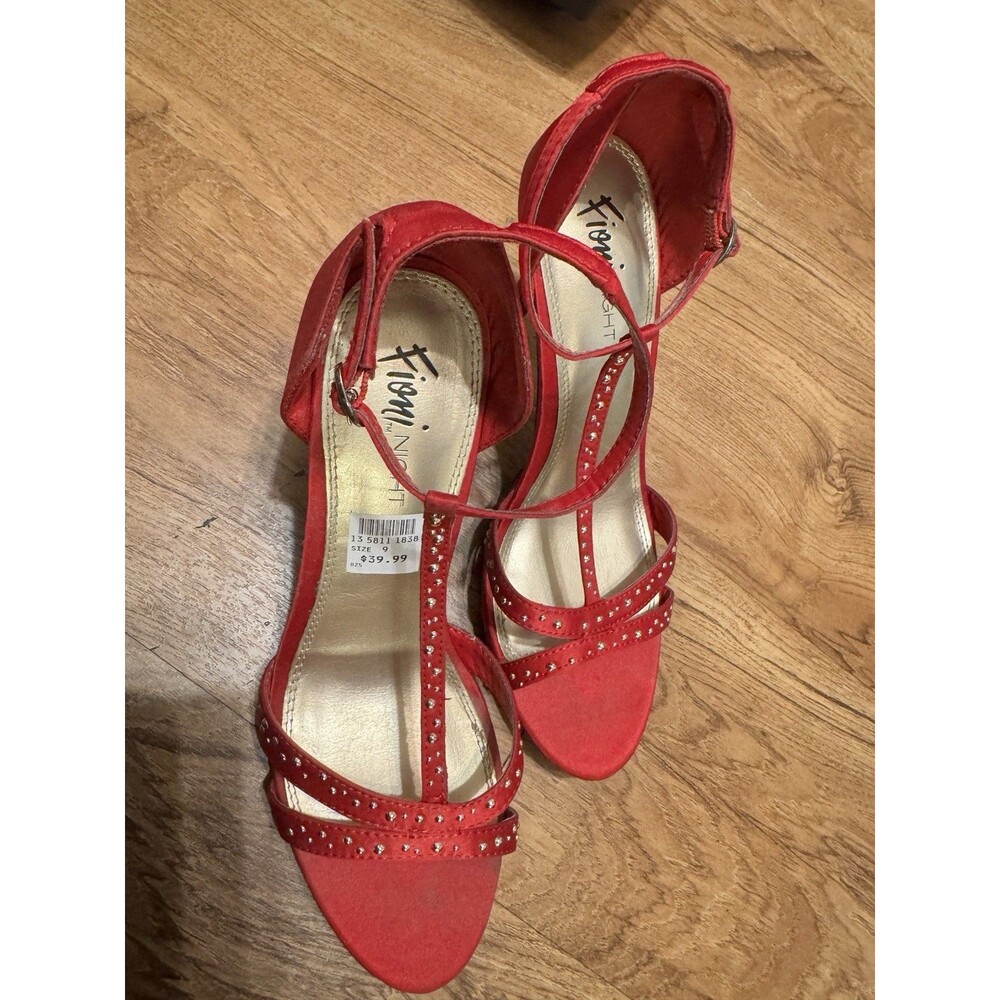 Fioni Night Red Stiletto Heels Size 9 With Rhimestones